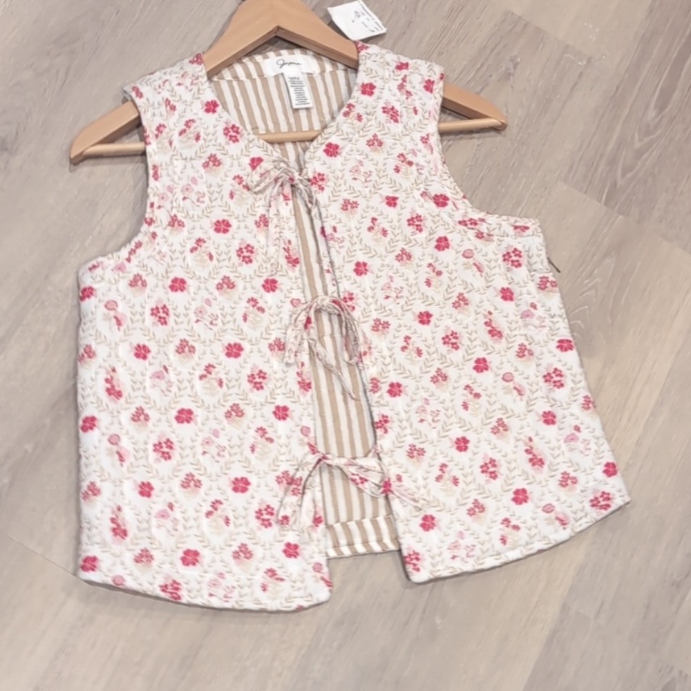 Japna Floral QUILTED shabby chic cotton waist coat Vest Tie string closure